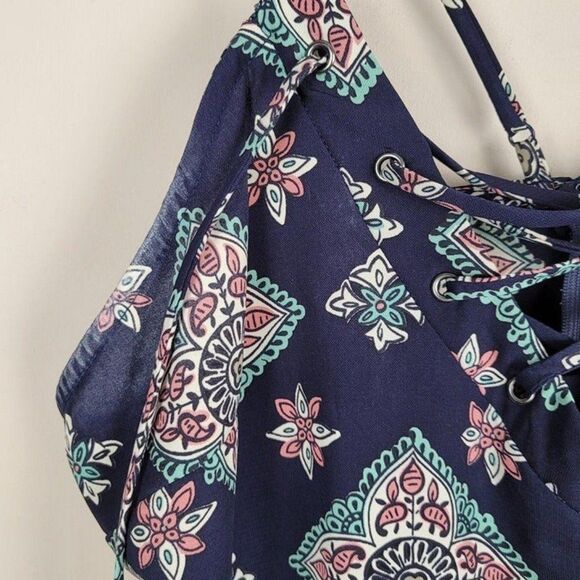 Illa Illa Sphagetti Straps Romper Navy Blue Floral Boho Size M - Picture 11 of 12